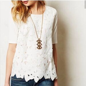 Anthropologie White Crochet Orlaya Top-